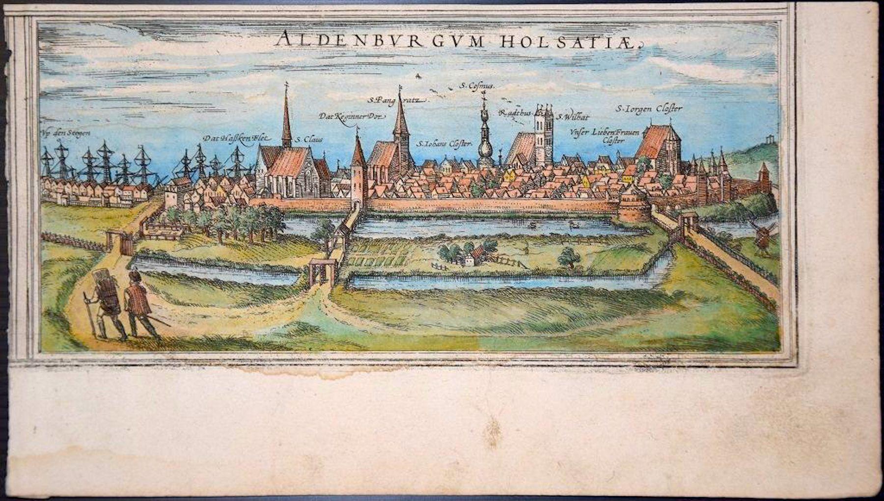 Frans Hogenberg Landscape Print - Stade, Antique Map from "Civitates Orbis Terrarum" - by F.Hogenberg - 1572-1617