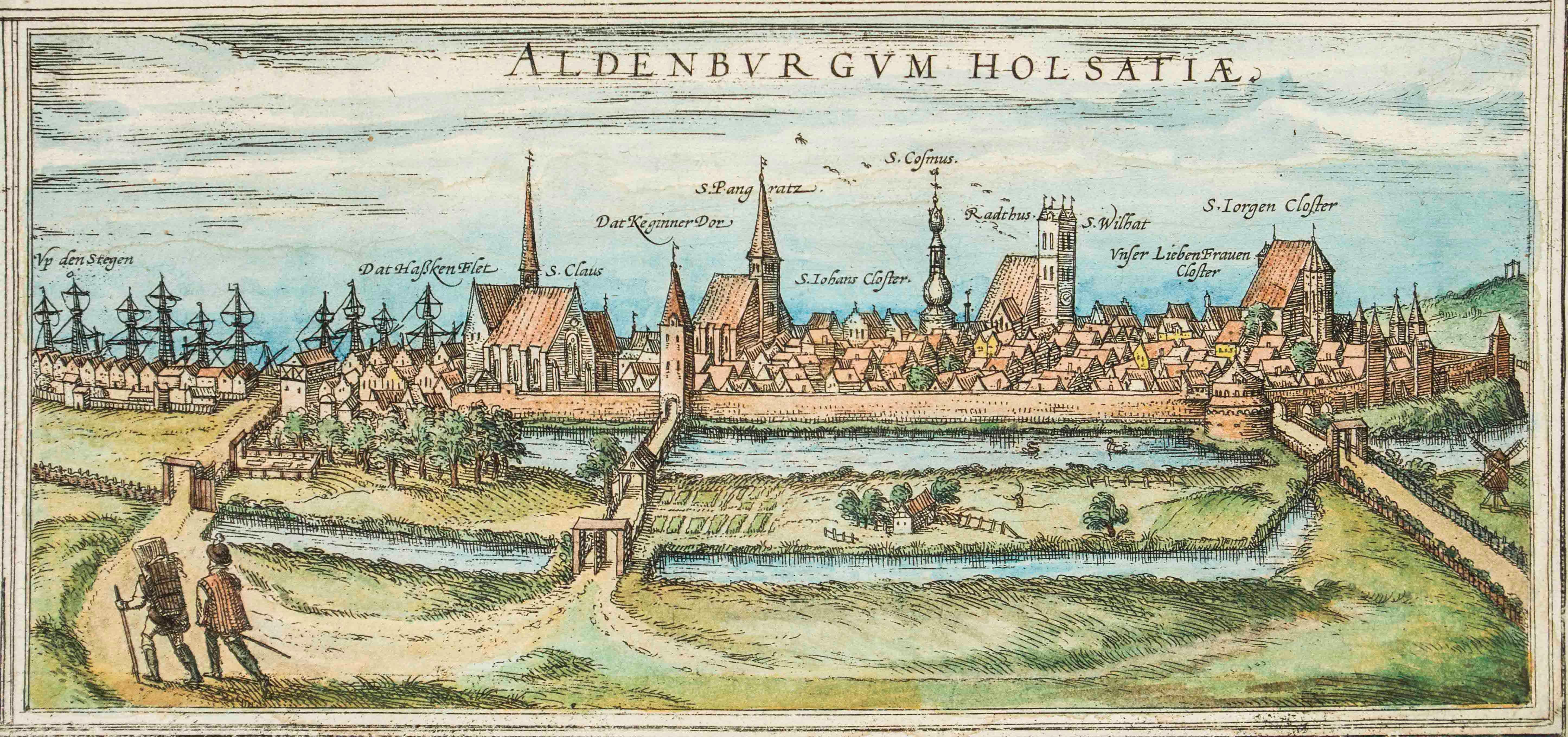 Frans Hogenberg Landscape Print - Stade, Antique Map from "Civitates Orbis Terrarum" - 1572-1617