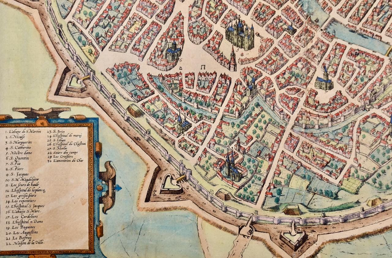 Tournai (Tournay), Belgien: Eine handkolorierte Karte aus dem 16. Jahrhundert von Braun & Hogenberg (Alte Meister), Print, von Frans Hogenberg