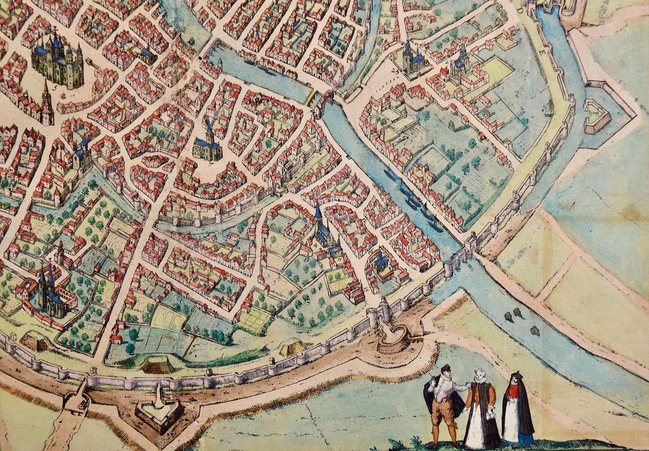 Tournai (Tournay), Belgien: Eine handkolorierte Karte aus dem 16. Jahrhundert von Braun & Hogenberg (Beige), Landscape Print, von Frans Hogenberg