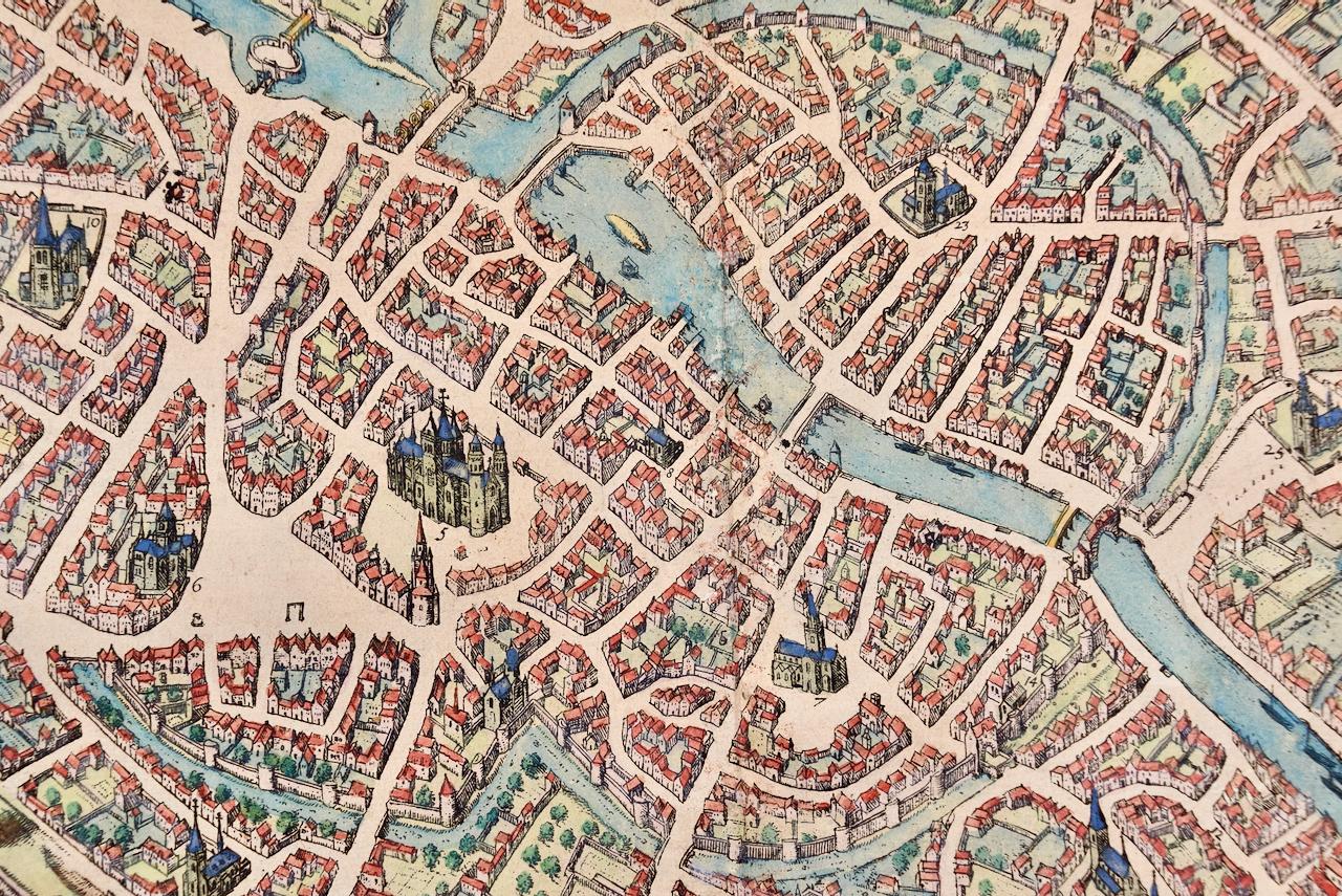 Tournai (Tournay), Belgium: A 16th Century Hand-colored Map by Braun & Hogenberg - Old Masters Print by Frans Hogenberg