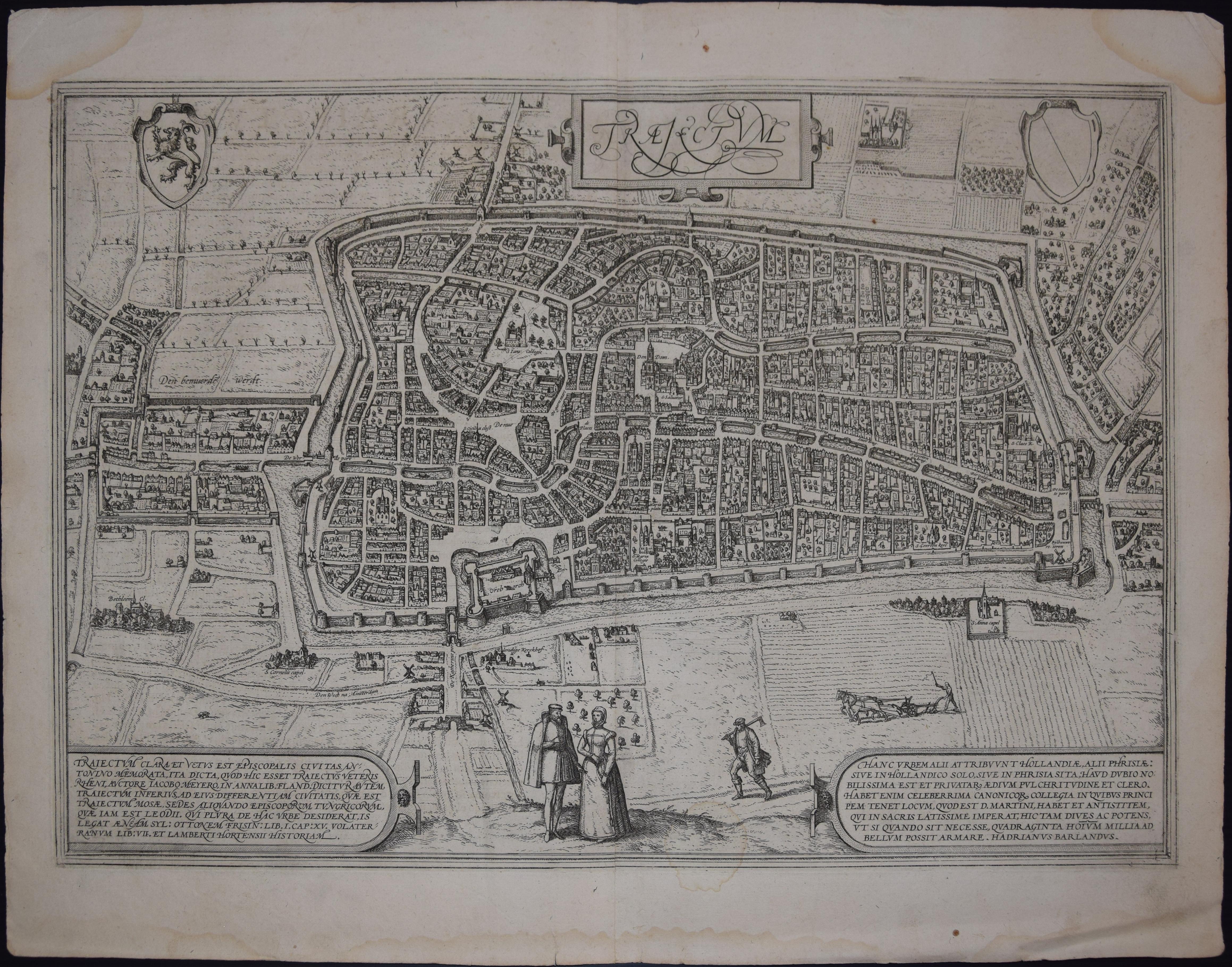 Frans Hogenberg Landscape Print - Utrecht, Antique Map from "Civitates Orbis Terrarum"