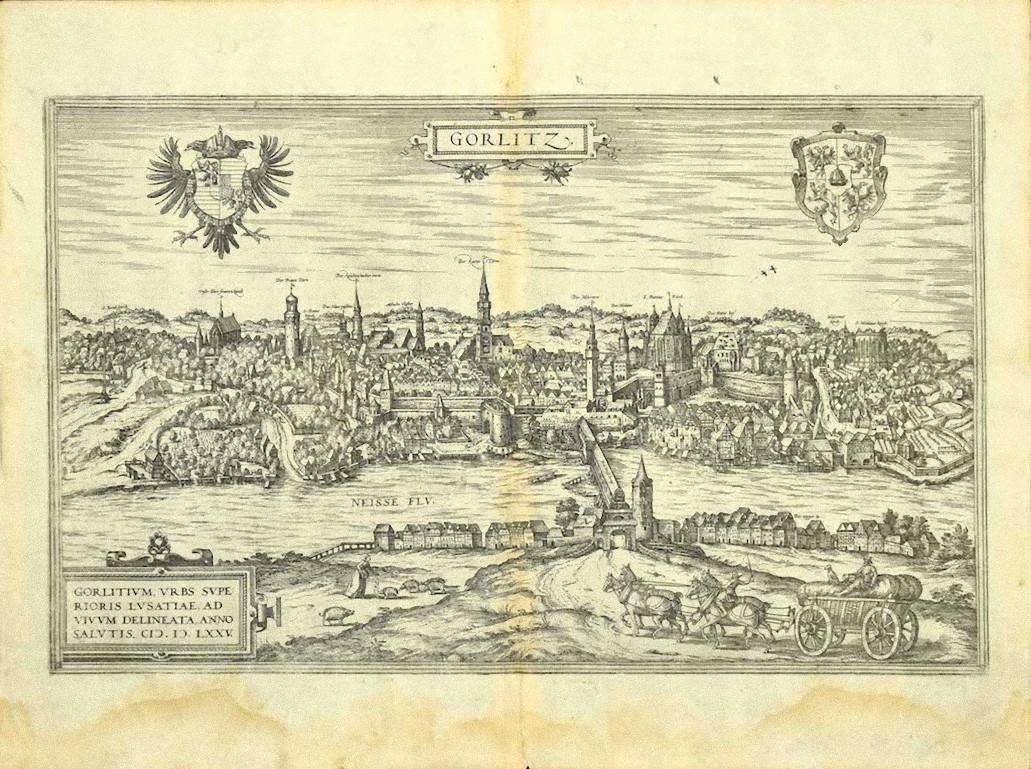 View of Gorlitz - Etching by G. Braun and F. Hogenberg - Late 16th Century