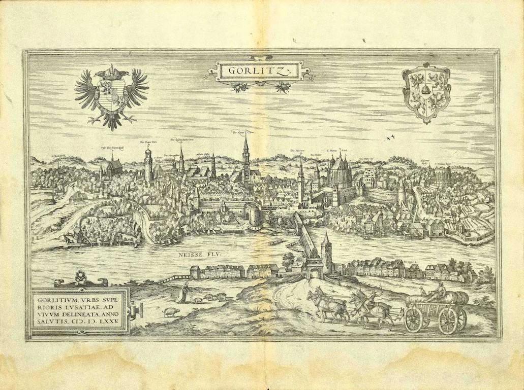 Figurative Print Frans Hogenberg - Vue de Gorlitz - eau-forte de G. Braun et F. Hogenberg - fin du 16ème siècle