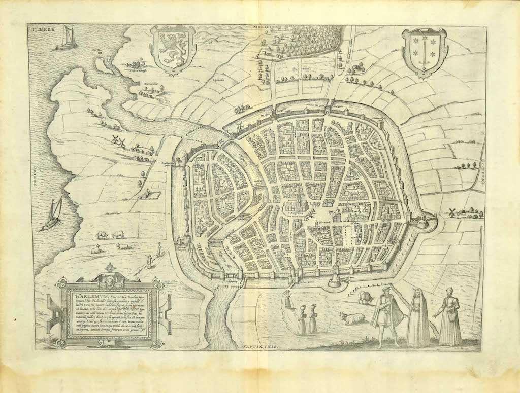 Landscape Print di Frans Hogenberg - Veduta di Haarlem, Paesi Bassi - di G. Braun e F. Hogenberg - Fine del 1500