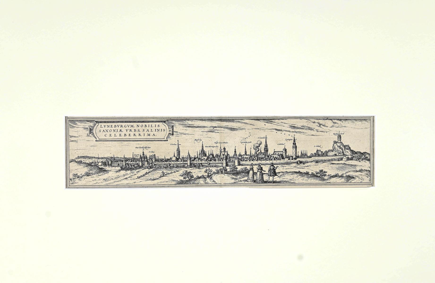 Frans Hogenberg Figurative Print - View of Lunenburg- Original Etching by Franz Hogenberg - Late 16th Century