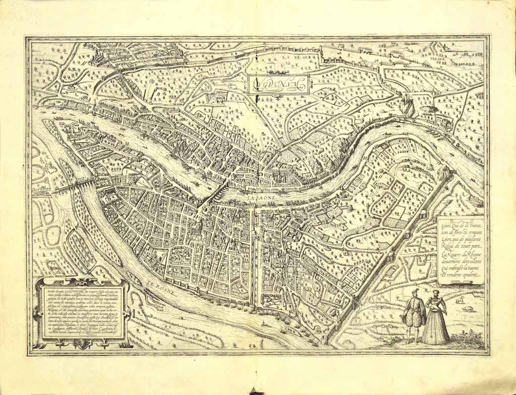 Frans Hogenberg Figurative Print - View of Lyon - by George Braun and Franz Hogenberg - Late 16th Century