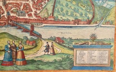 Veduta di Meissen, Germania: Una mappa colorata a mano del XVI secolo di Braun & Hogenberg