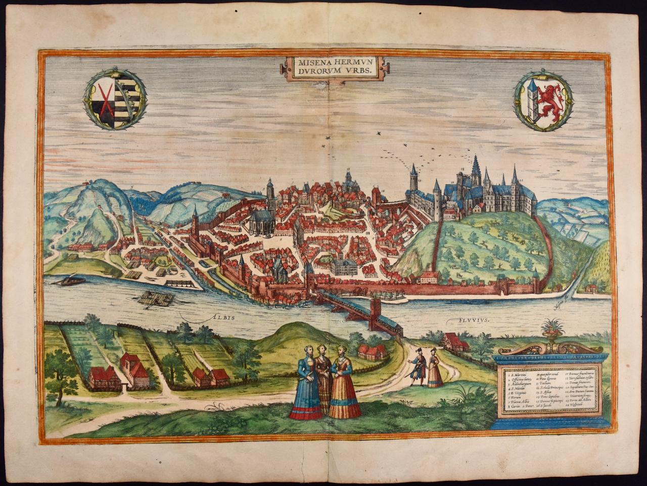  View of Meissen, Germany: A 16th Century Hand-colored Map by Braun & Hogenberg