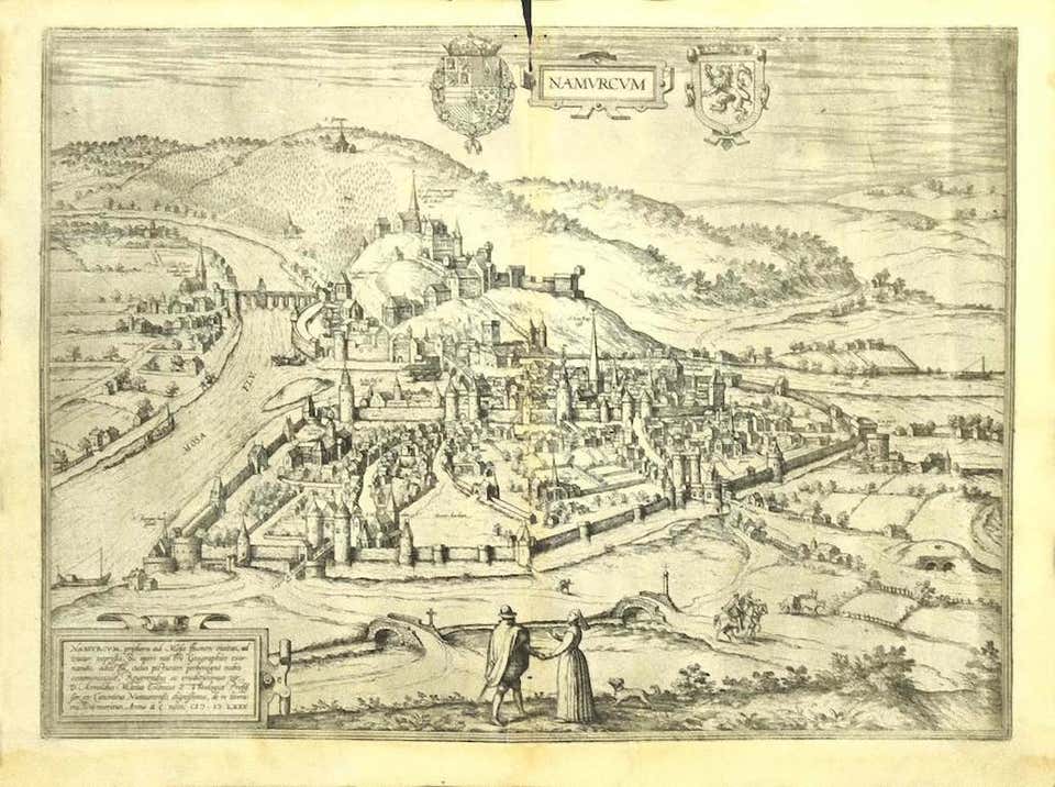 Franz Hogenberg View of Namur (Belgium) Radierung von G. Braun und