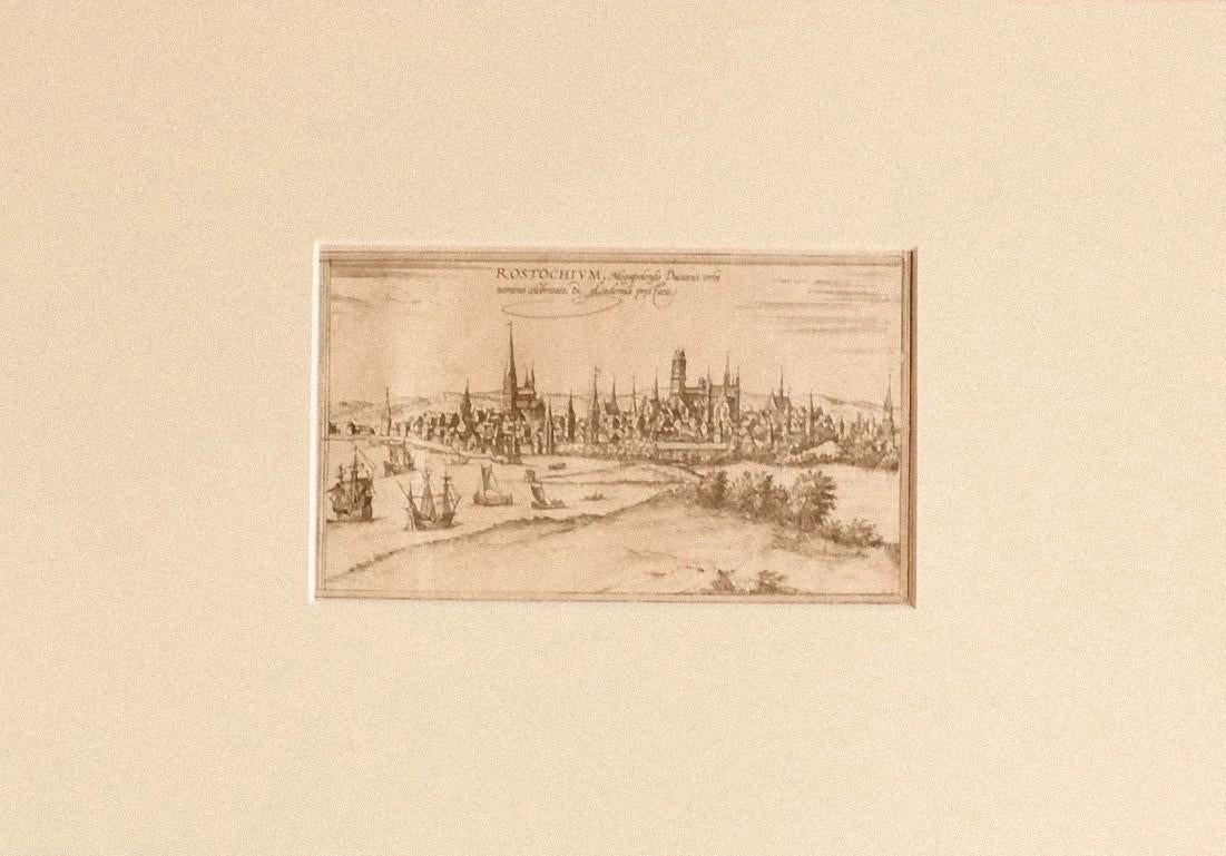 Vista de Rostock -  Aguafuerte de G. Braun y F. Hogenberg - Siglo XVI - Print de Frans Hogenberg