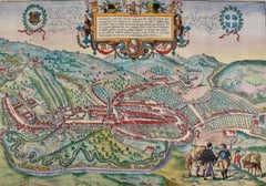 Vista de Seravalle, Italia: Un mapa coloreado a mano del siglo XVI por Braun & Hogenberg