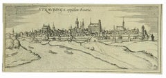 Antique View of Straubing - Etching by G. Braun and F. Hogenberg - Late 16th Century