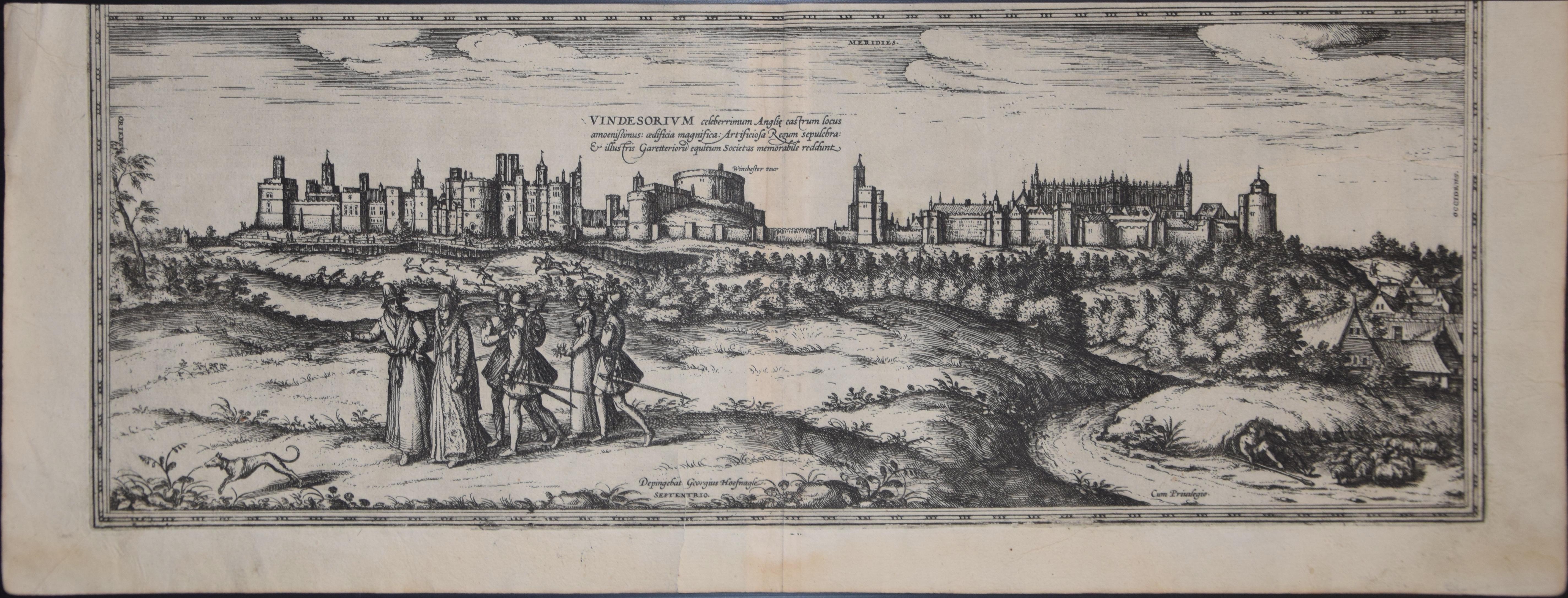 Landscape Print di Frans Hogenberg - Windsor, mappa antica da "Civitates Orbis Terrarum