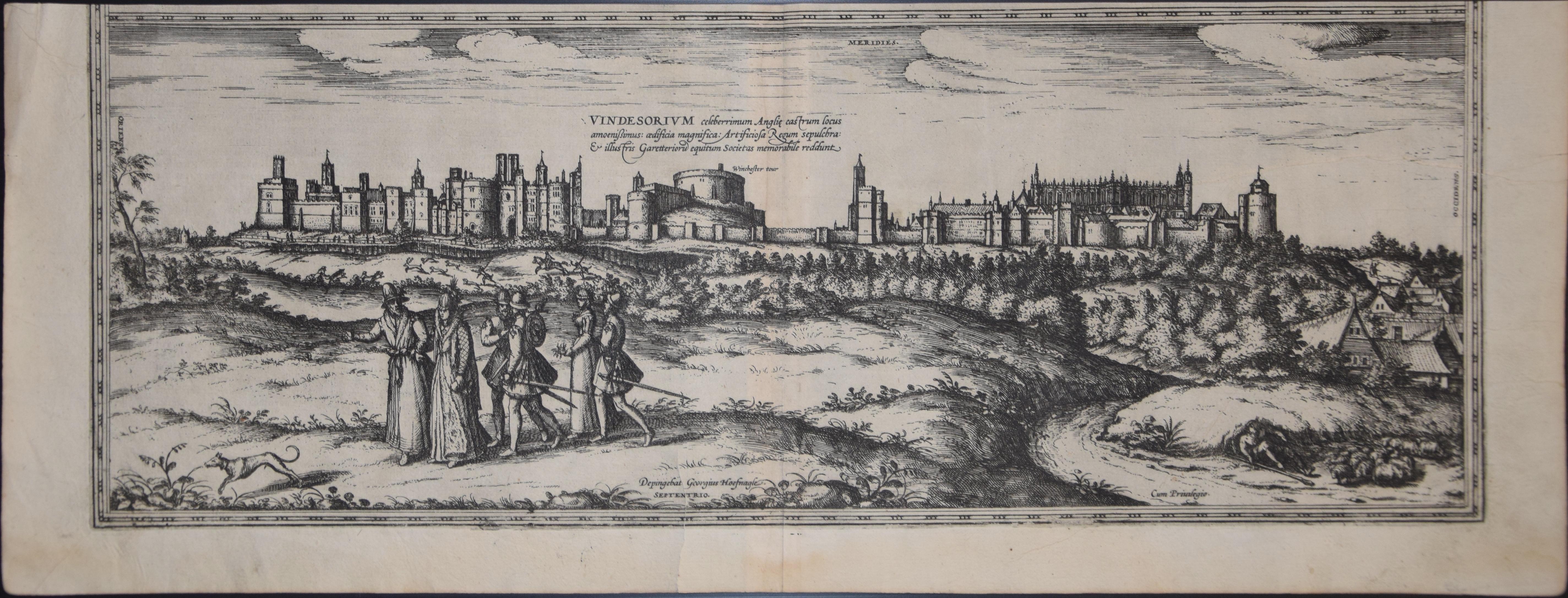 Frans Hogenberg Landscape Print – Windsor, Antike Karte von ""Civitates Orbis Terrarum"