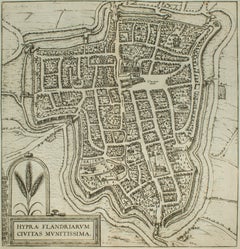 Antique Ypra, Map from "Civitates Orbis Terrarum" - by F. Hogenberg - 1575