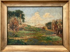 "Autumn Landscape" Early 20th Century German Oil Painting with Tress in Meadow