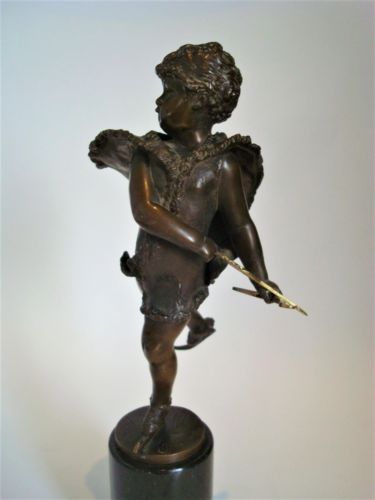 Marble Franz Iffland Bronze Sculpture of a Cupid Boy Ice Skater, ca 1900 For Sale