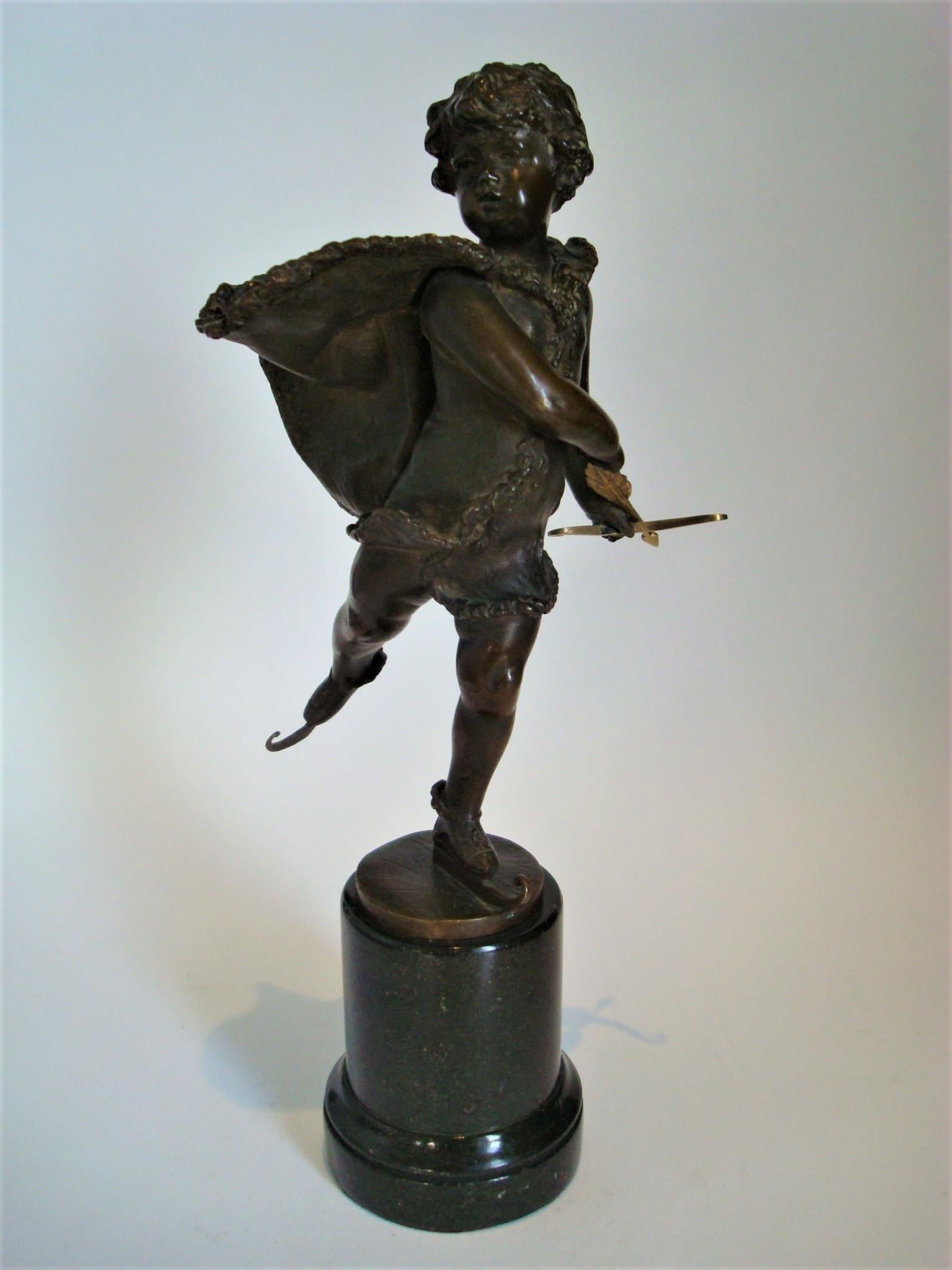 Art nouveau Sculpture en bronze de Franz Iffland représentant un garçon patineur de glace Cupidon, vers 1900 en vente