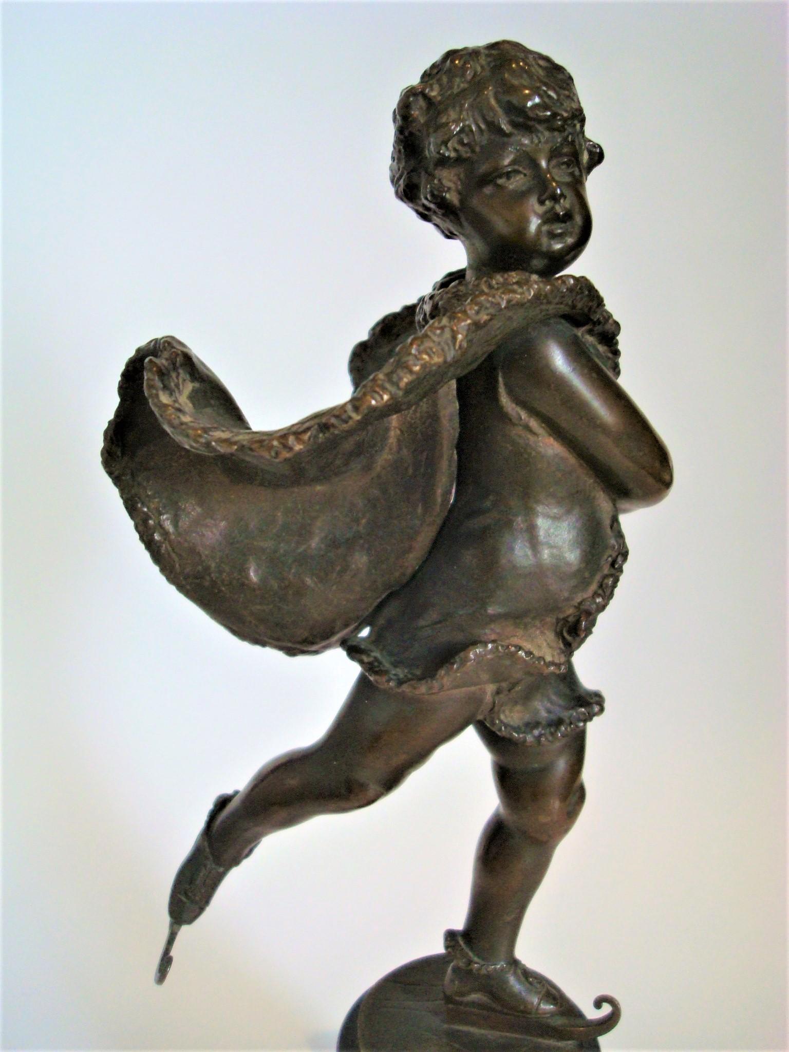 German Franz Iffland Bronze Sculpture of a Cupid Boy Ice Skater, ca 1900 For Sale