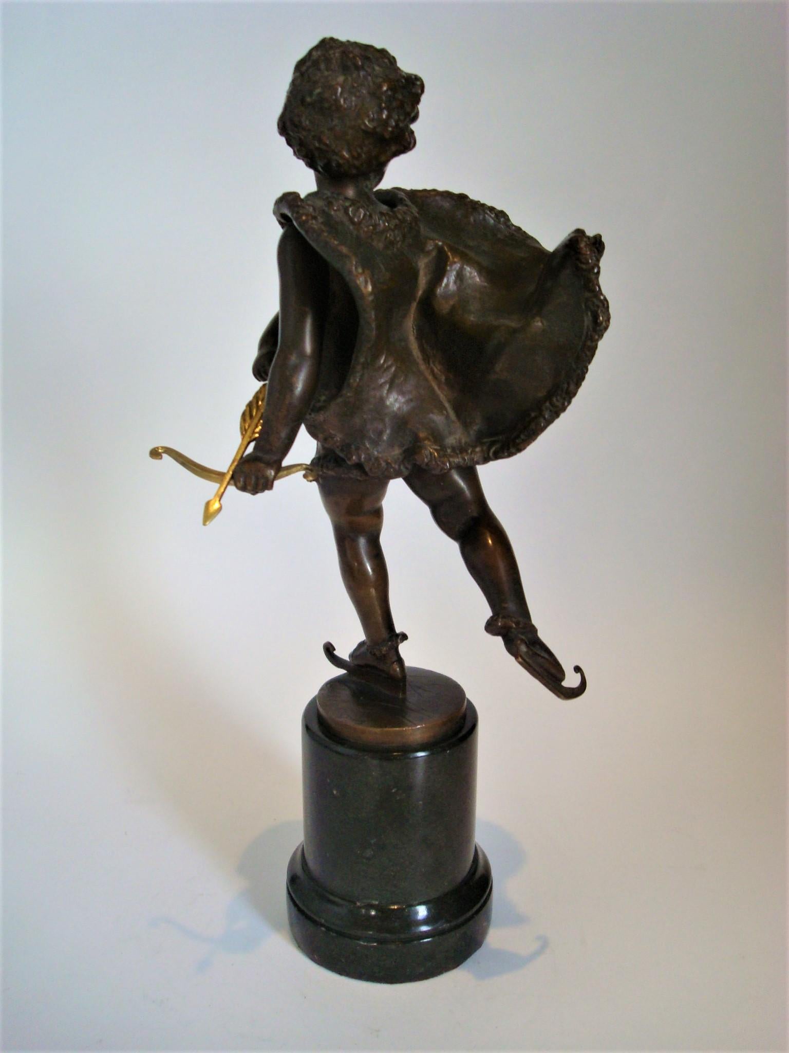 Sculpture en bronze de Franz Iffland représentant un garçon patineur de glace Cupidon, vers 1900 en vente 1