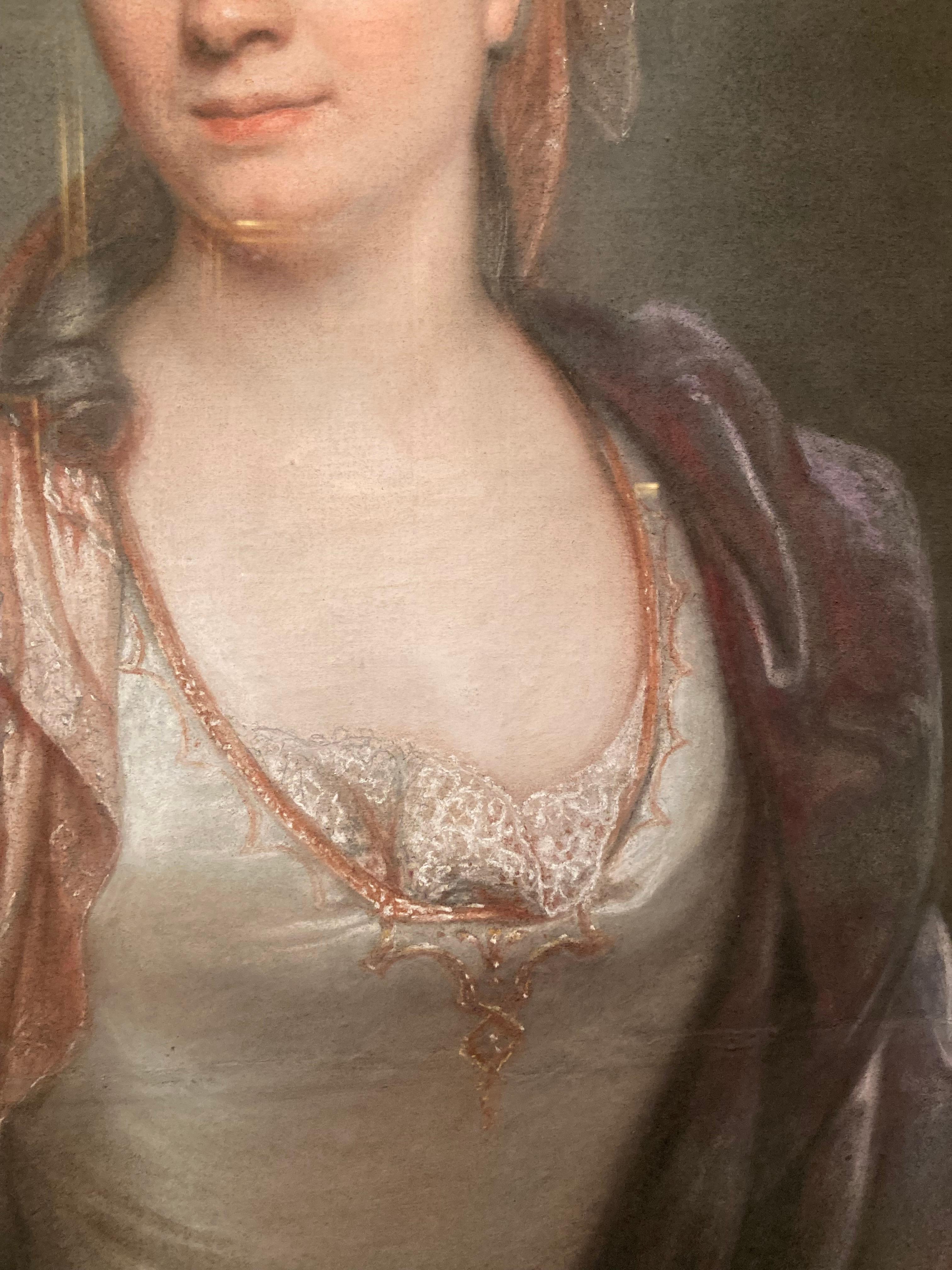 Portrait du maître ancien, Joseph Vivien, Mme Silvestre, rococo français, pastel en vente 3