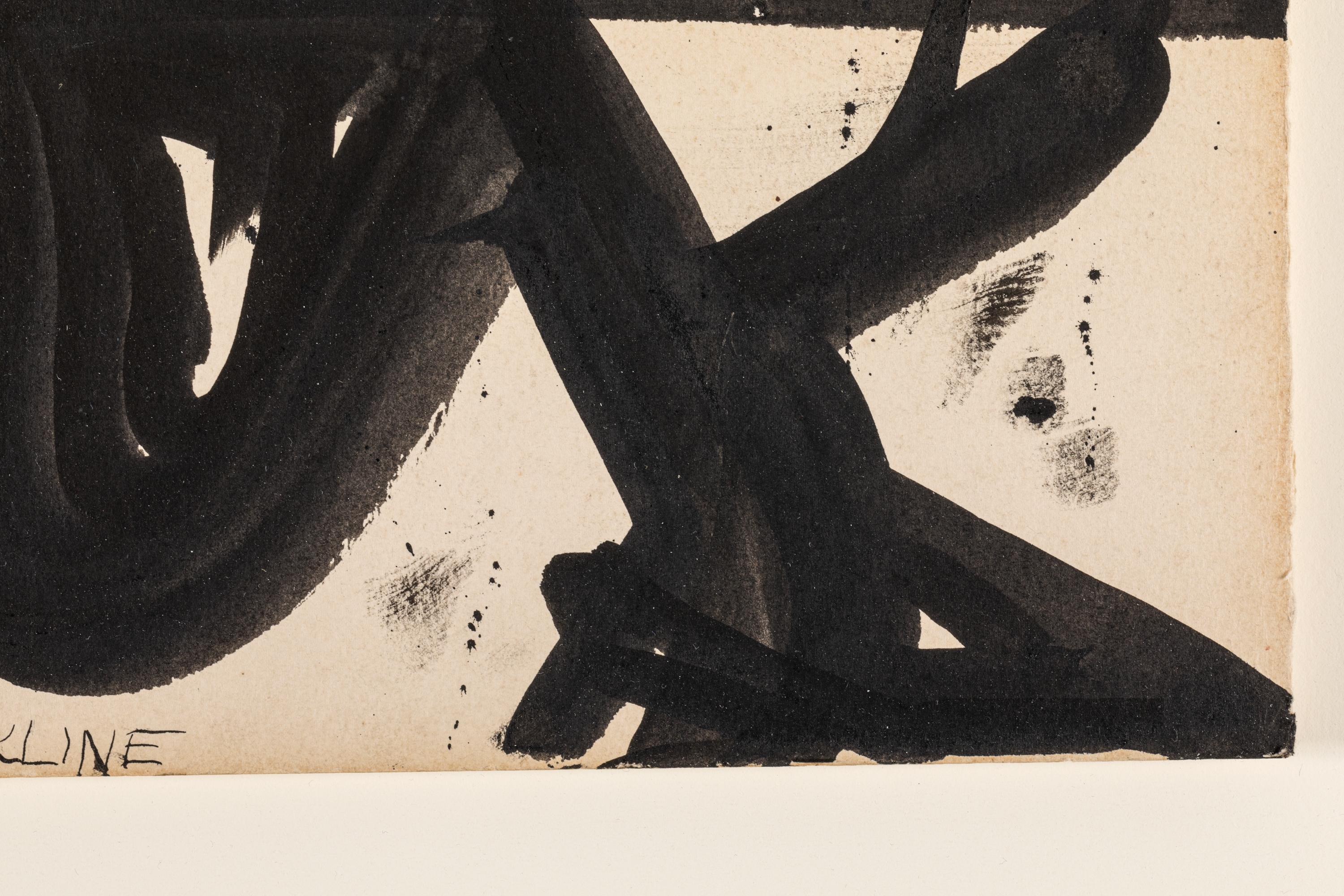 American Franz Kline, Signed Abstract Ink on Paper, USA 1950s