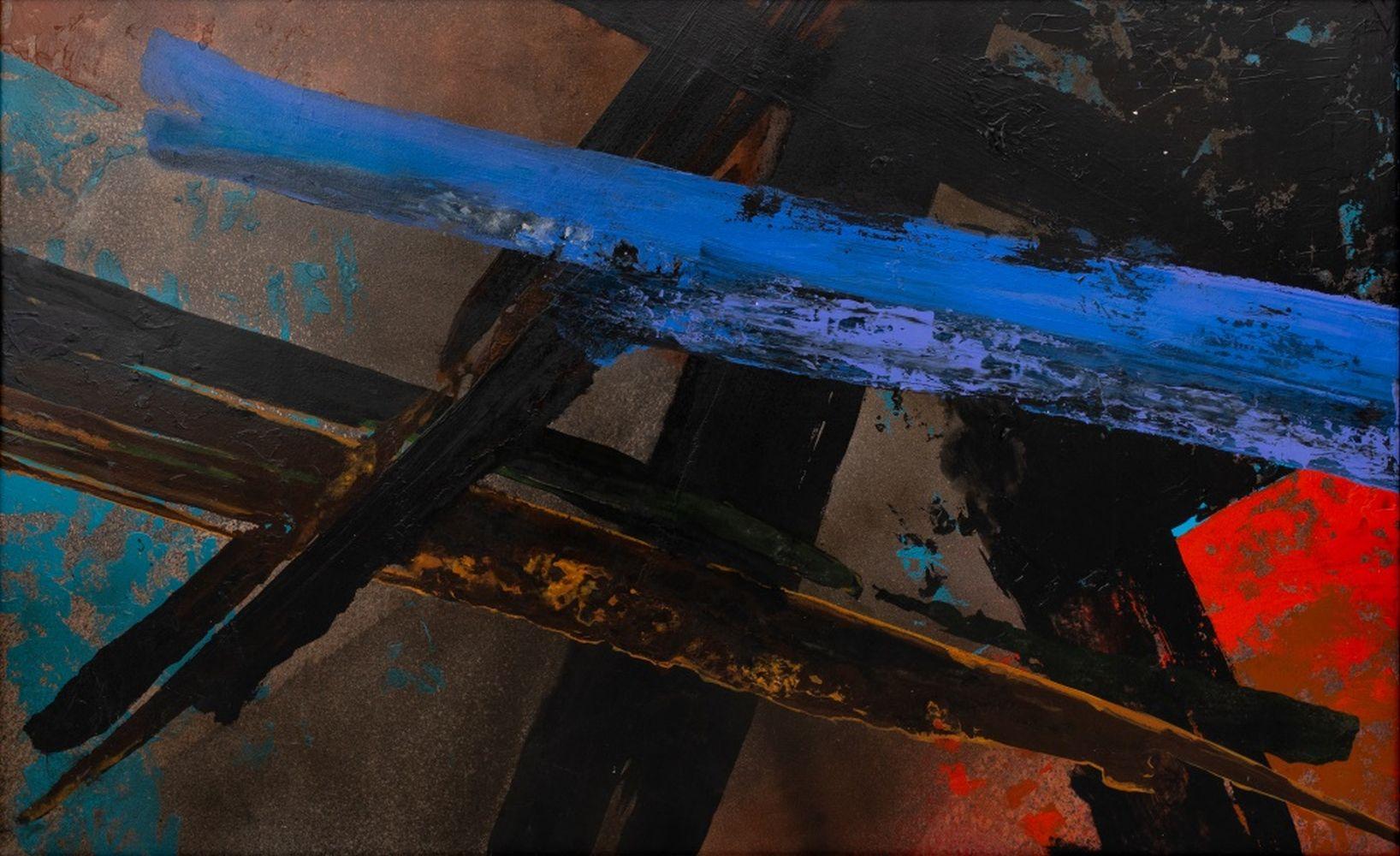 Franz Kline Style, Abstract Expressionist Composition, Acrylic on Board, apparently unsigned, ebonized wood frame. Image: 47.75