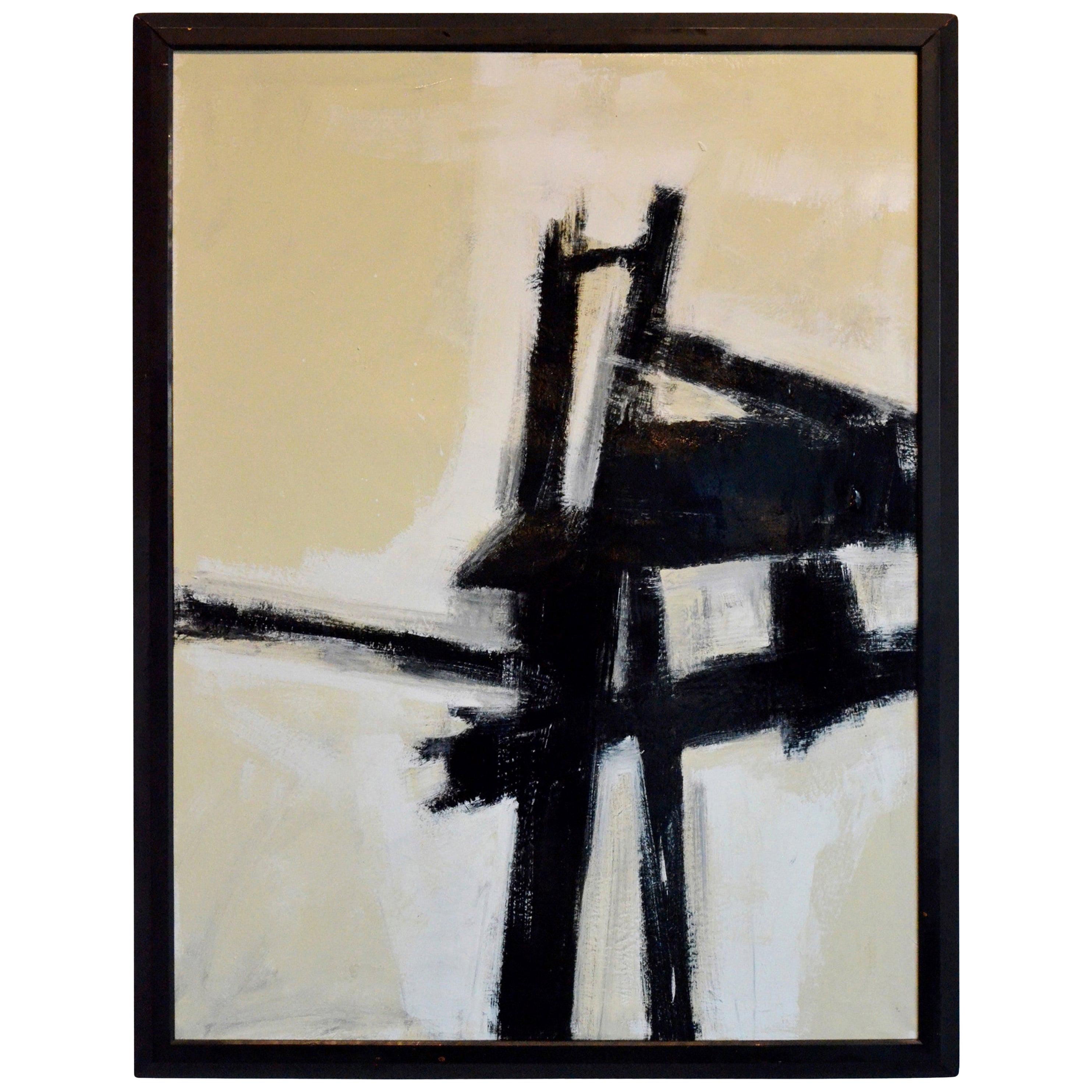 Franz Kline Style Abstract Expressionist Painting in White, Gray and Black For Sale