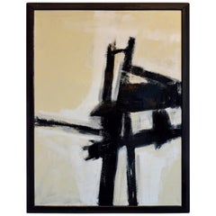 Franz Kline Style Abstract Expressionist Painting in White, Gray and Black