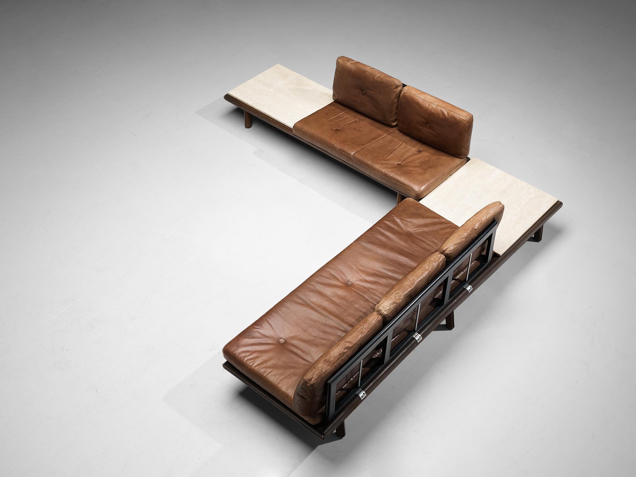 Metal Franz Köttgen for Kill International Daybed Sofa in Leather and Travertine For Sale