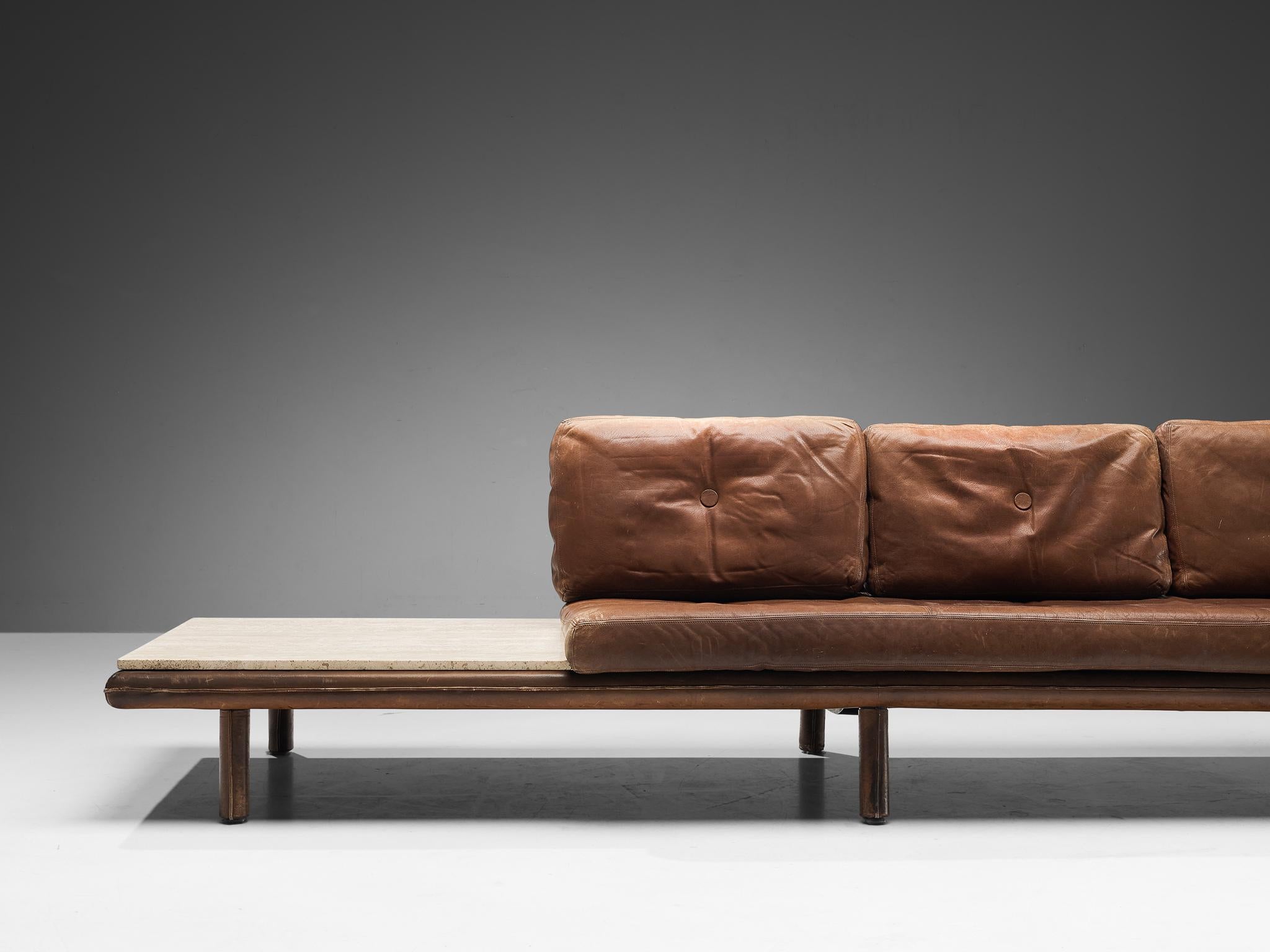 Mid-Century Modern Franz Köttgen pour Kill International Canapé lit en cuir et travertin en vente