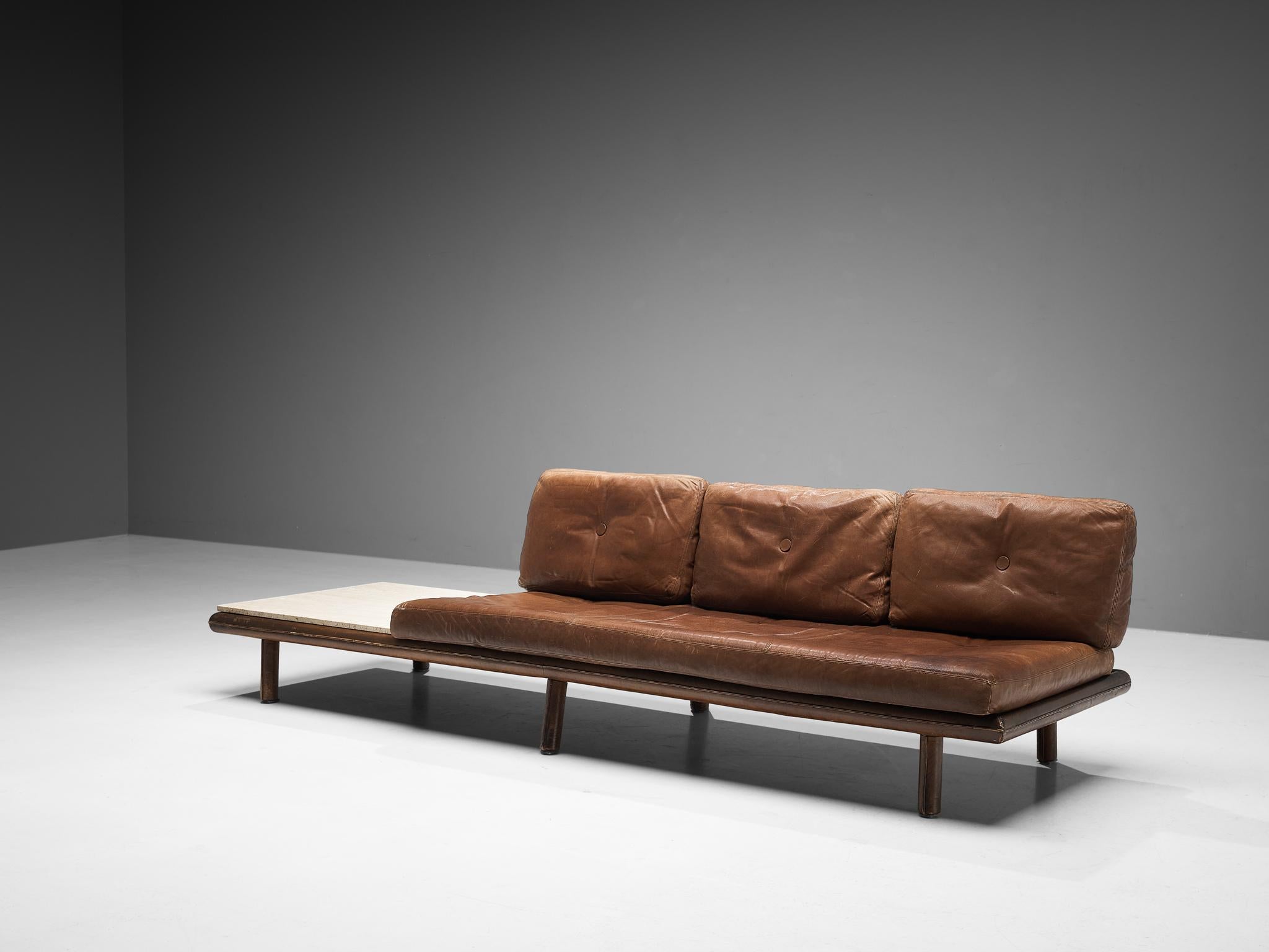 Mid-Century Modern Franz Köttgen for Kill International Daybed Sofa in Leather and Travertine For Sale