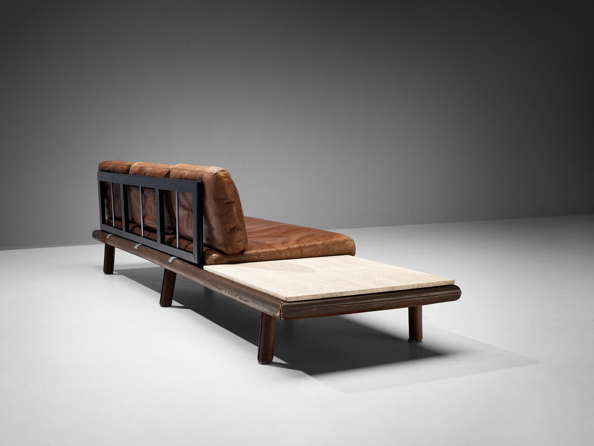 Mid-20th Century Franz Köttgen for Kill International Daybed Sofa in Leather and Travertine For Sale