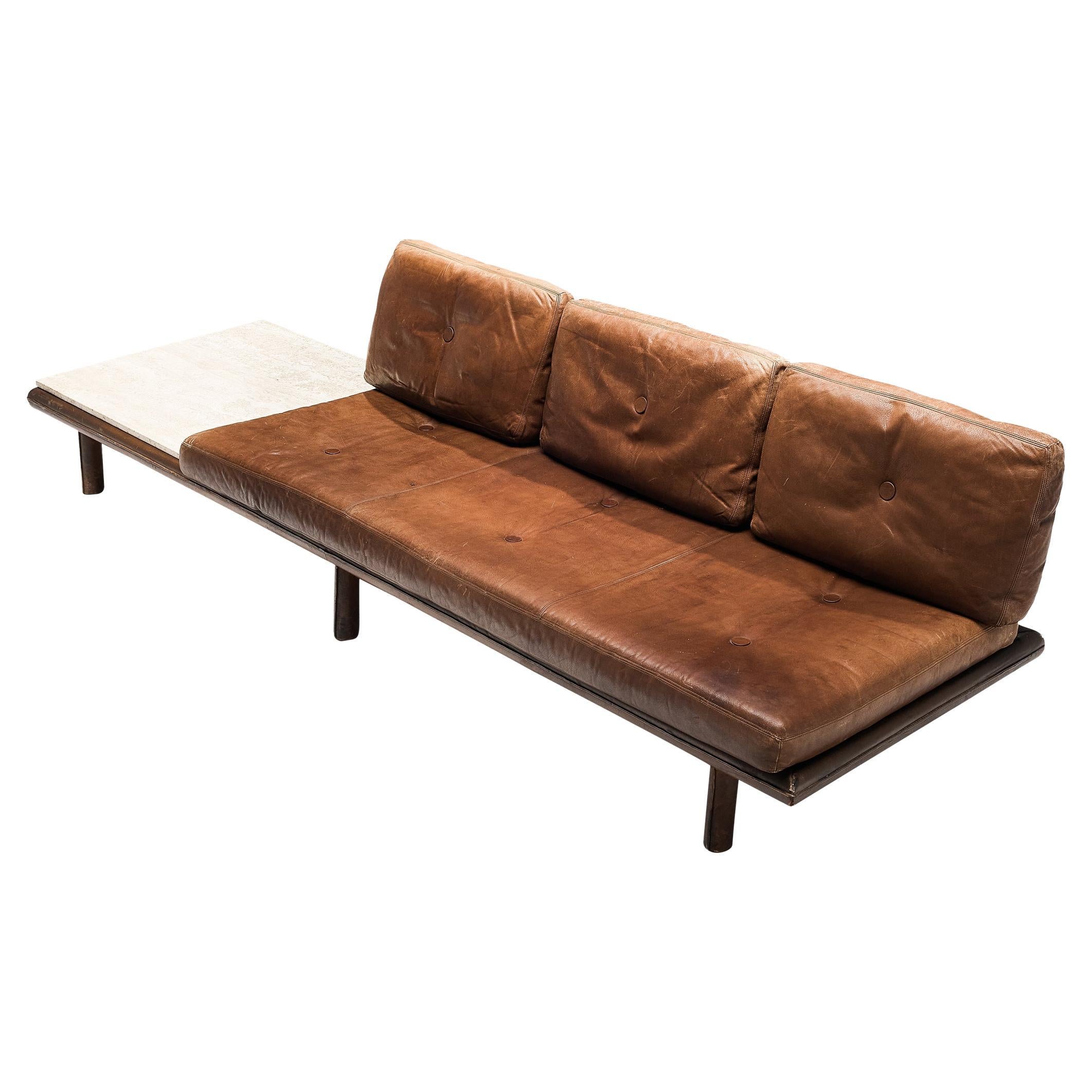 Franz Köttgen for Kill International Daybed Sofa in Brown Leather and Travertine