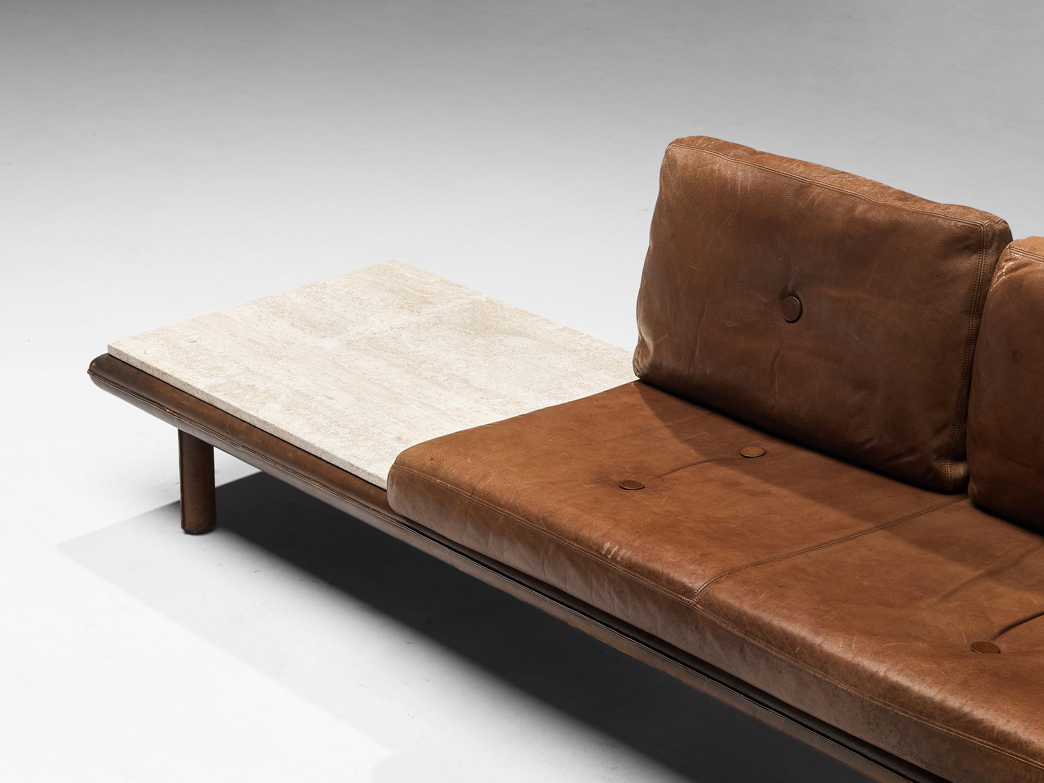 Mid-Century Modern Franz Köttgen for Kill International Seating Corner in Leather and Travertine
