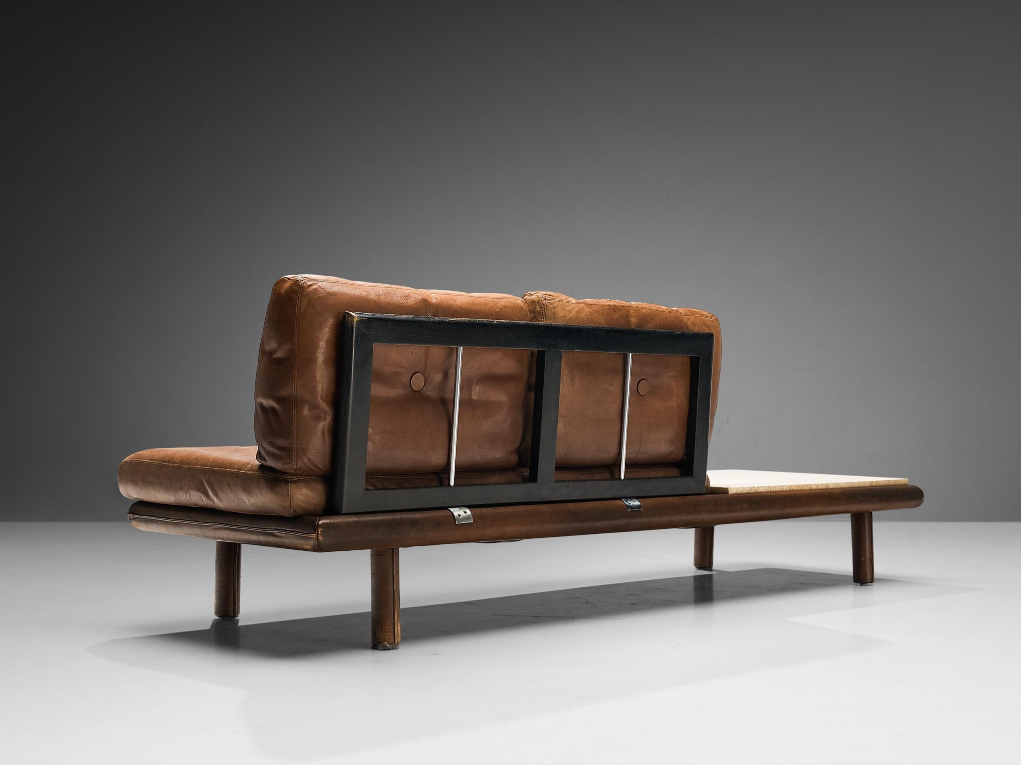 Mid-20th Century Franz Köttgen for Kill International Seating Corner in Leather and Travertine