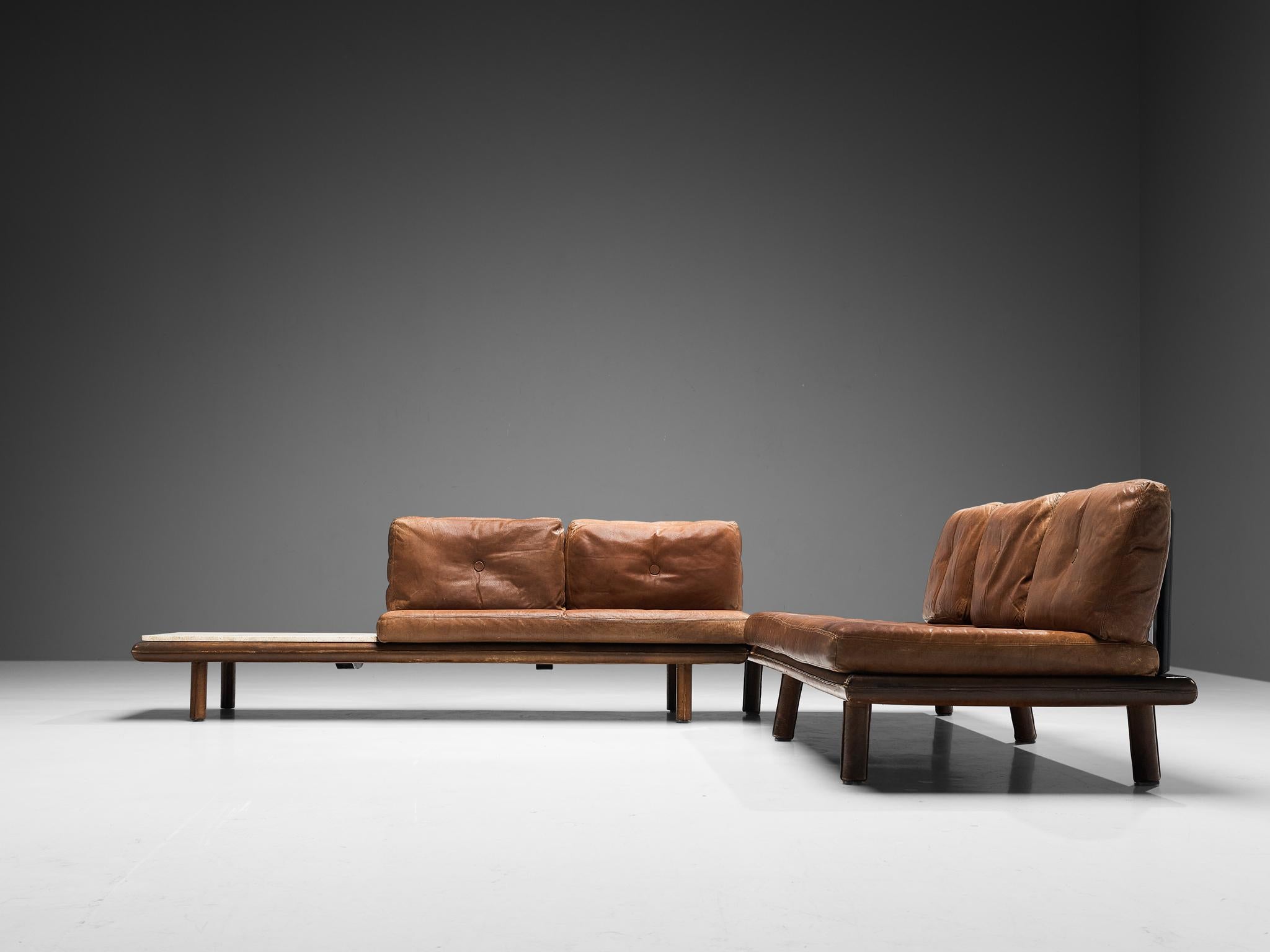 Franz Köttgen for Kill International Seating Corner in Leather and Travertine 2