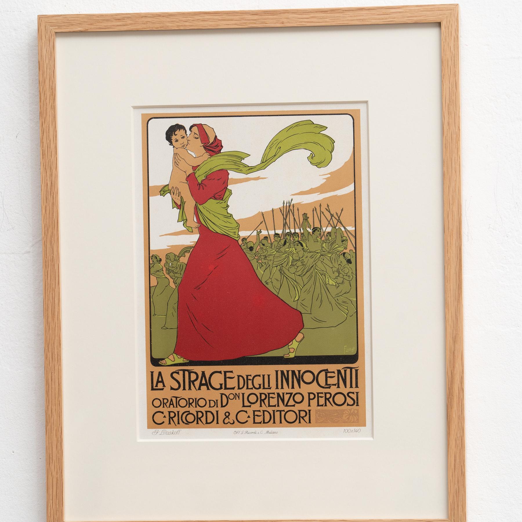 Franz Laskoff's 'La Strage degli Innocenti': Framed Color Lithograph, circa 1914 In Good Condition For Sale In Barcelona, Barcelona
