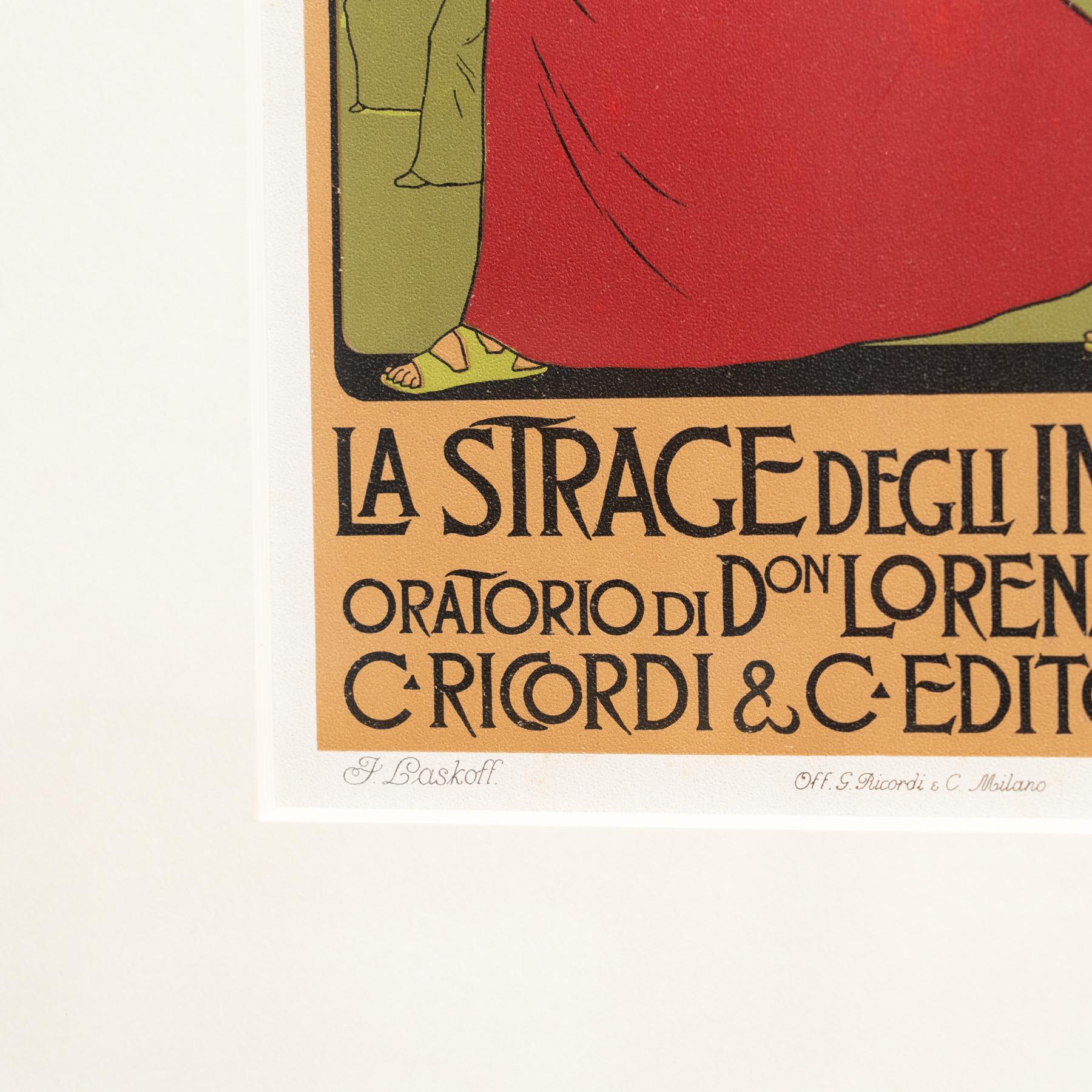 Paper Franz Laskoff's 'La Strage degli Innocenti': Framed Color Lithograph, circa 1914 For Sale