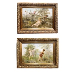 Divertente coppia di oli su tavola di Franz Lefler (1831-1898) ceco