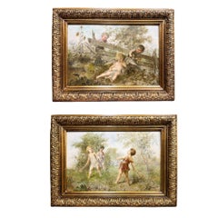 Used Amusing pair of oil on board By Franz Lefler (1831-1898) Czech