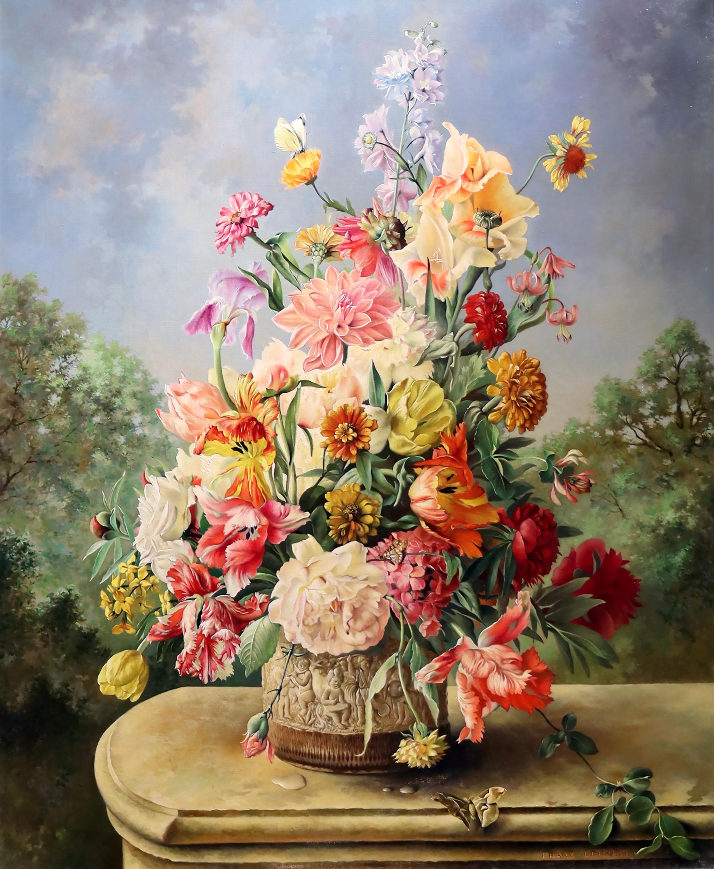 Franz Leitgeb Still-Life Painting - Floral Still Life in Cameo Pot