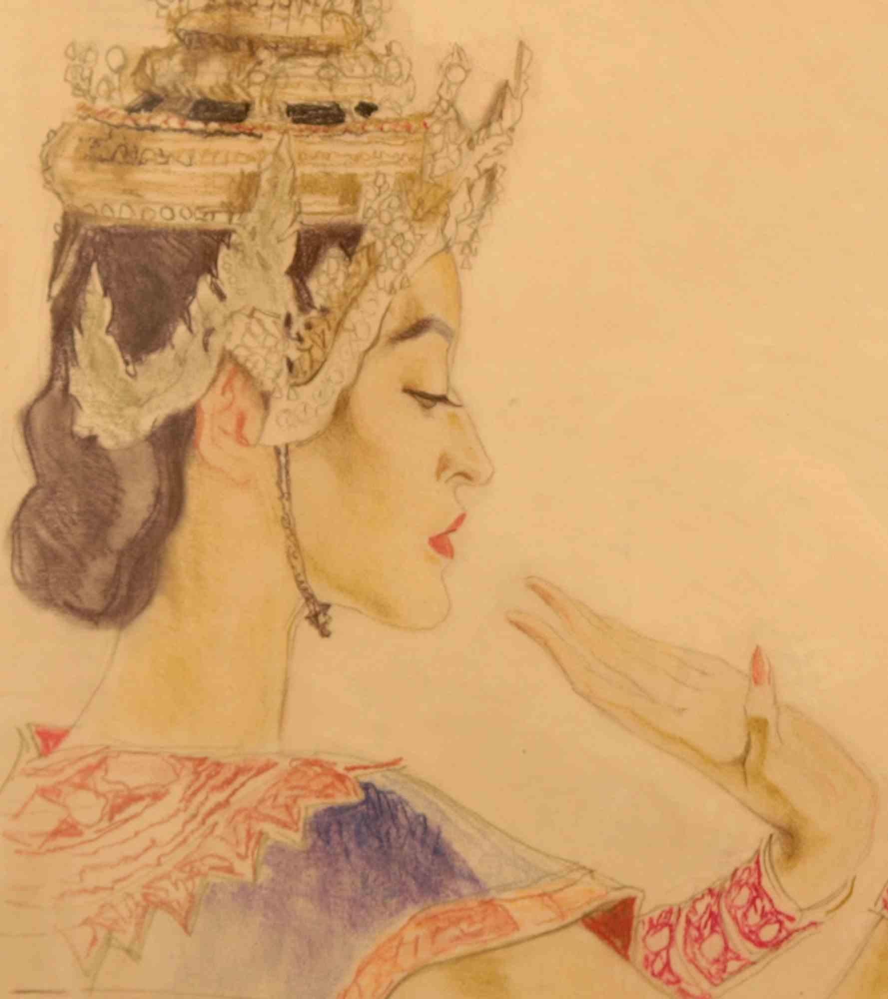 Madame Ito, Ballerina Siamese - techniques mixtes de Franz Lenhart - 1937 en vente 1