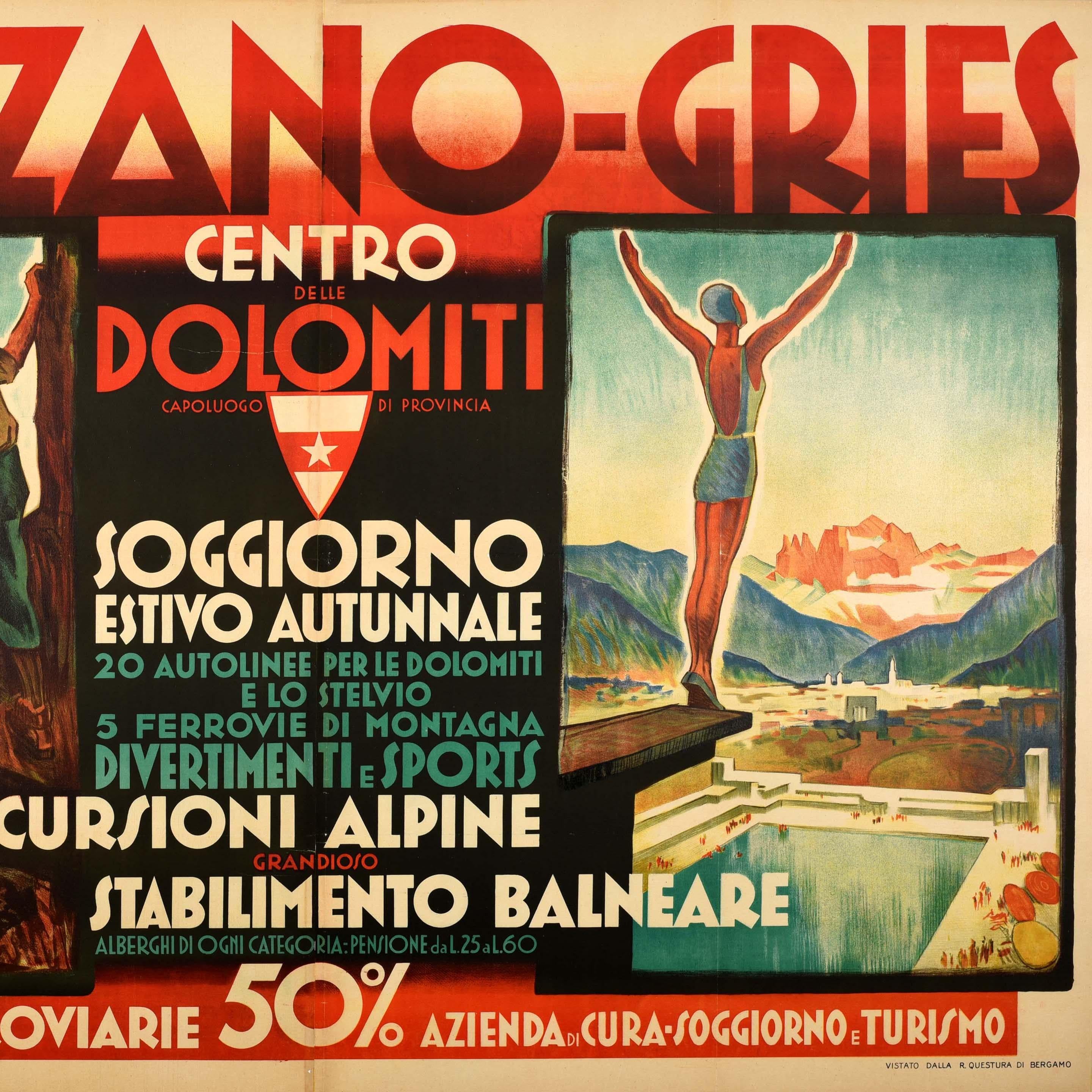 Original Vintage Italy Travel Poster Bolzano Gries Dolomites Franz Lenhart For Sale 2