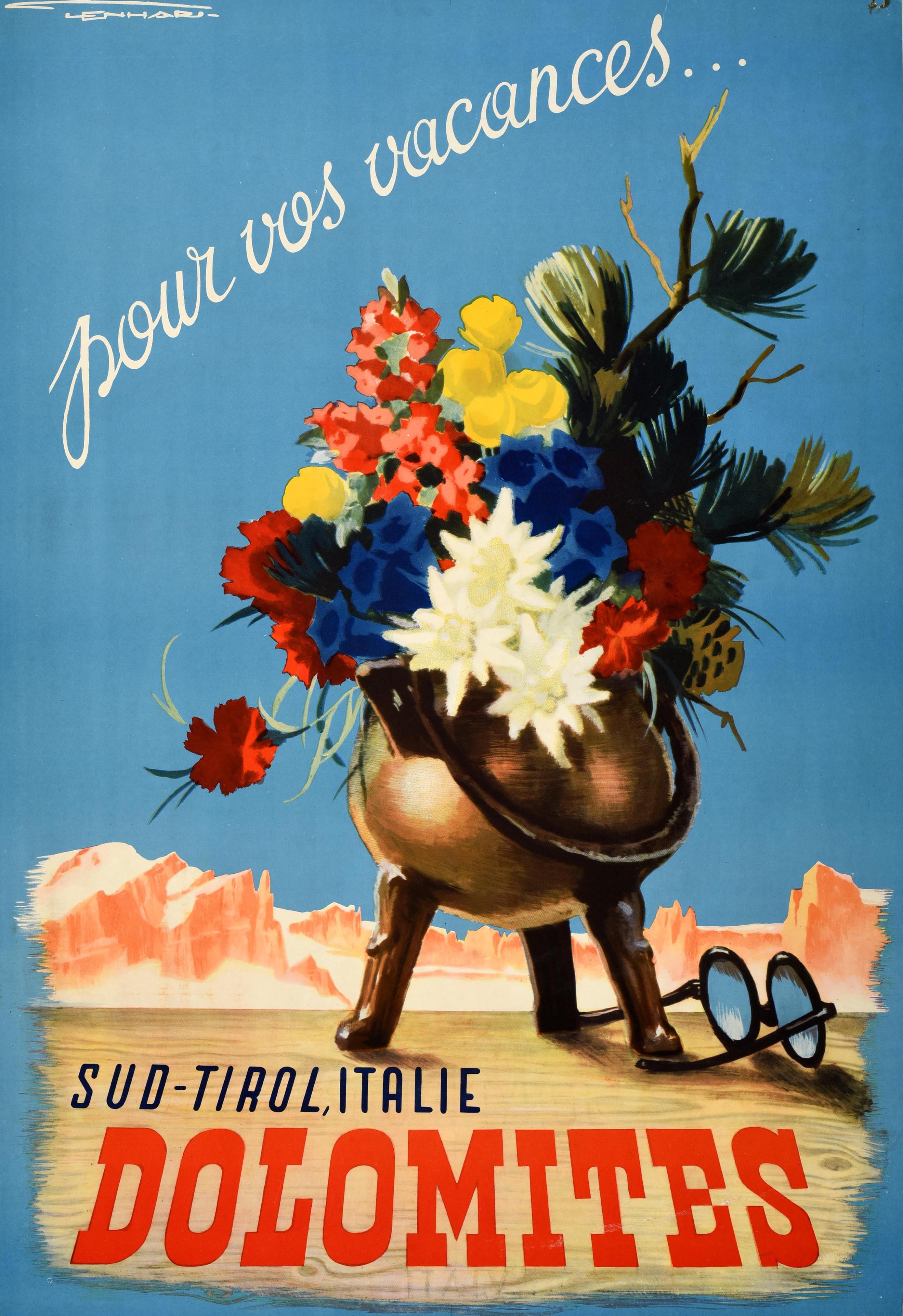 Original Vintage Travel Advertising Poster Dolomites Holiday Italy Franz Lenhart For Sale 1