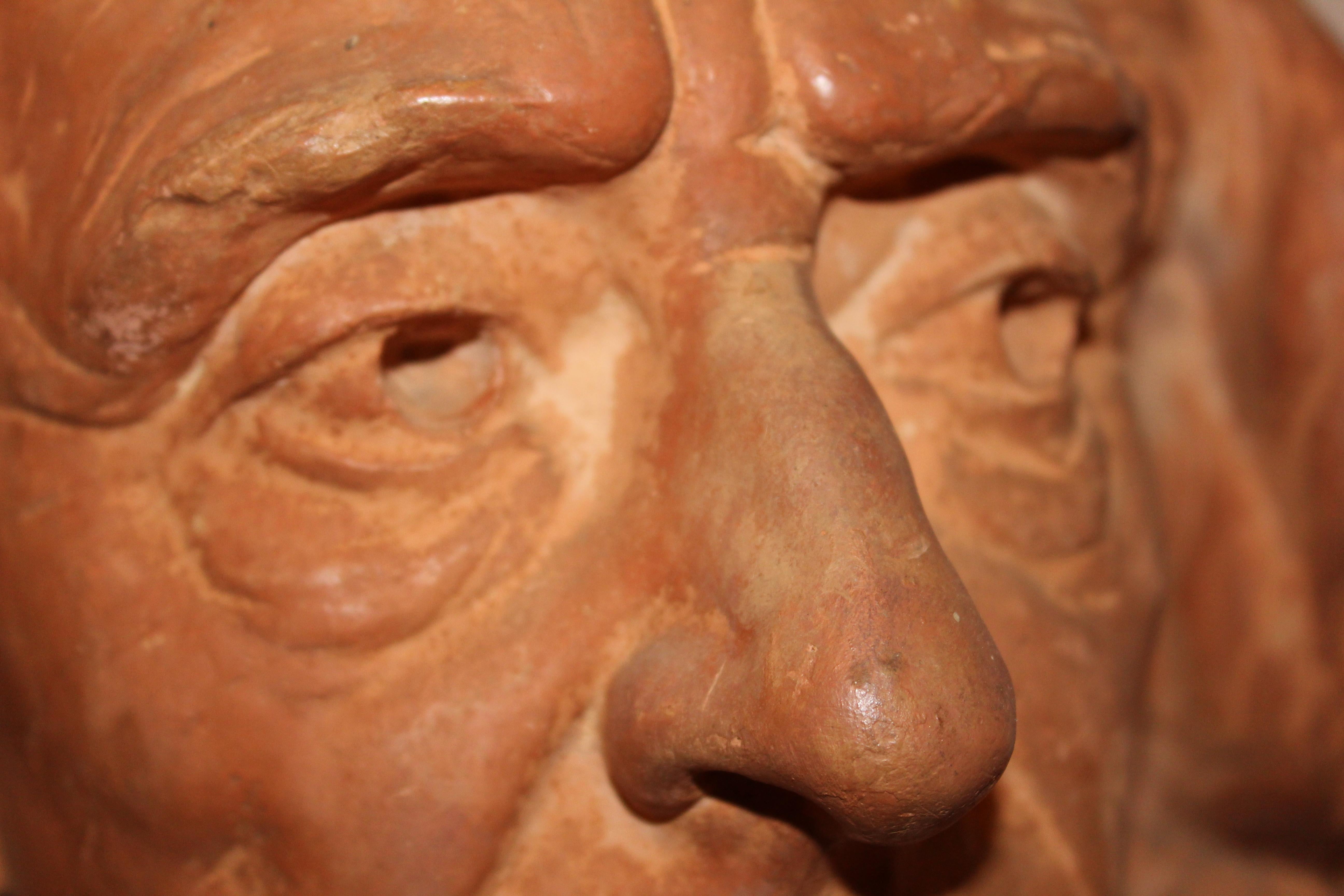 A large French bust of Terracotta bust of the famous composer Franz Liszt, by the sculptor Lucien Pallez, circa 1900.
With his eyes sculpted 'en creux', dressed in a cravat and an overcoat, on a square stepped base.