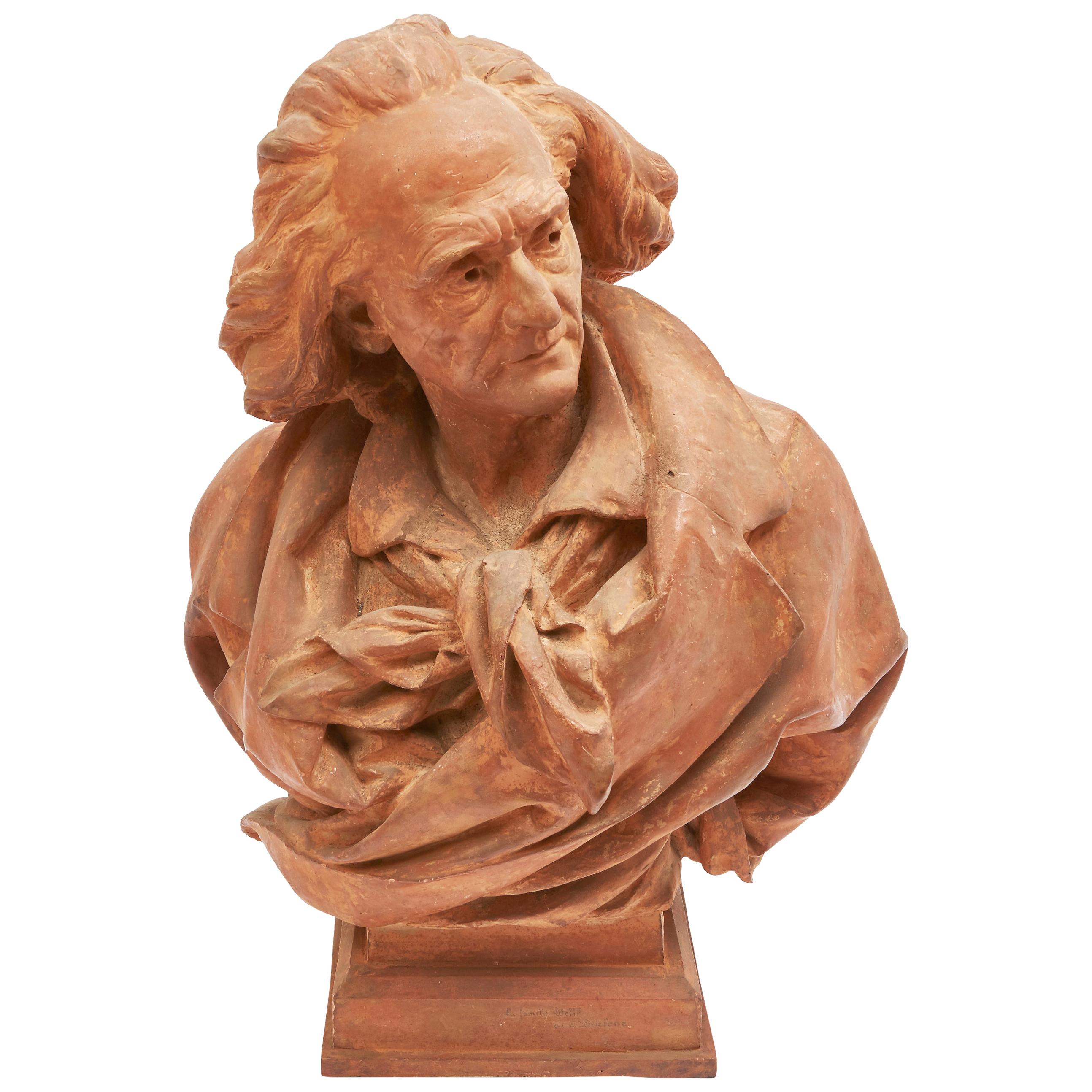 Franz Liszt Terracotta Bust by Lucian Pallez, circa 1900 For Sale