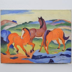 Metà del XX secolo (after) Franz Marc Espressionismo tedesco Cavalli rossi Olio su tela
