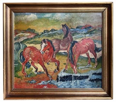 Red Horses - Original Oil Painting After Franz Marc- 1958
